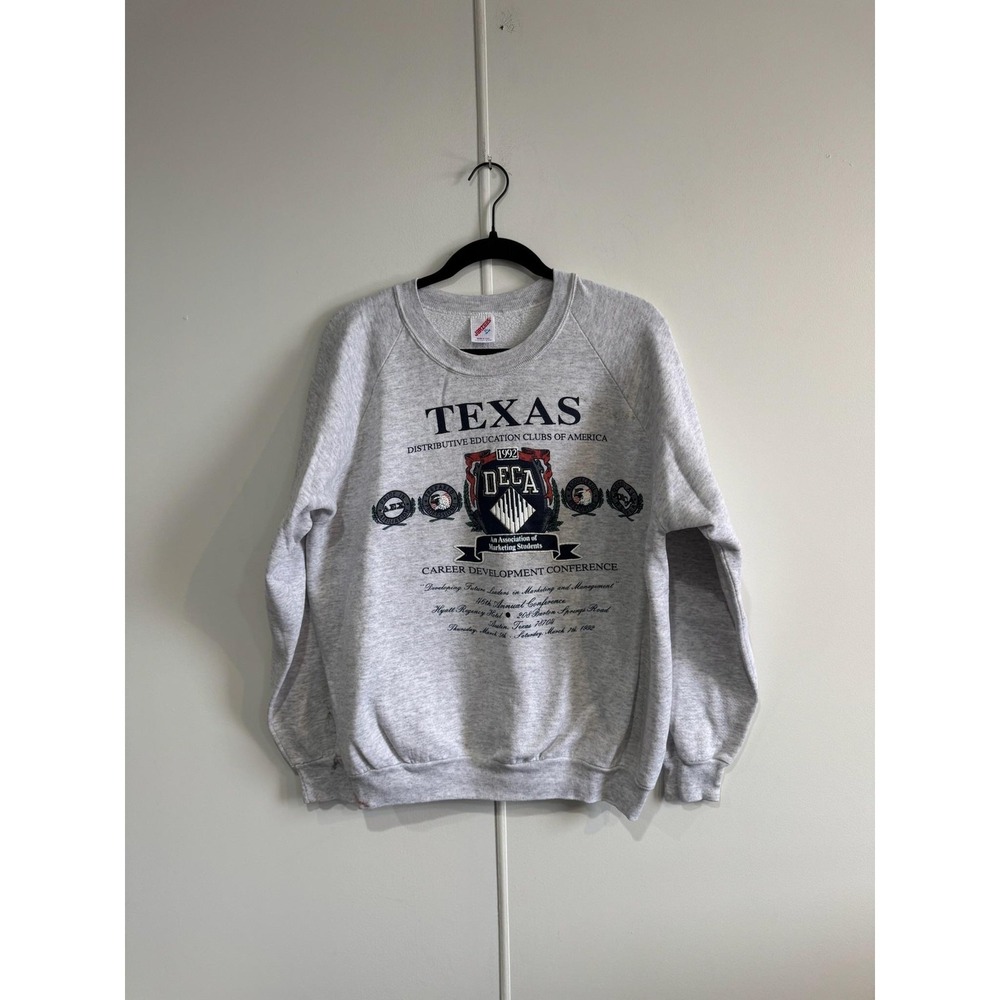 Vintage Jerzees Texas DECA Sweatshirt Mens Large Gray Career Conference USA 90s